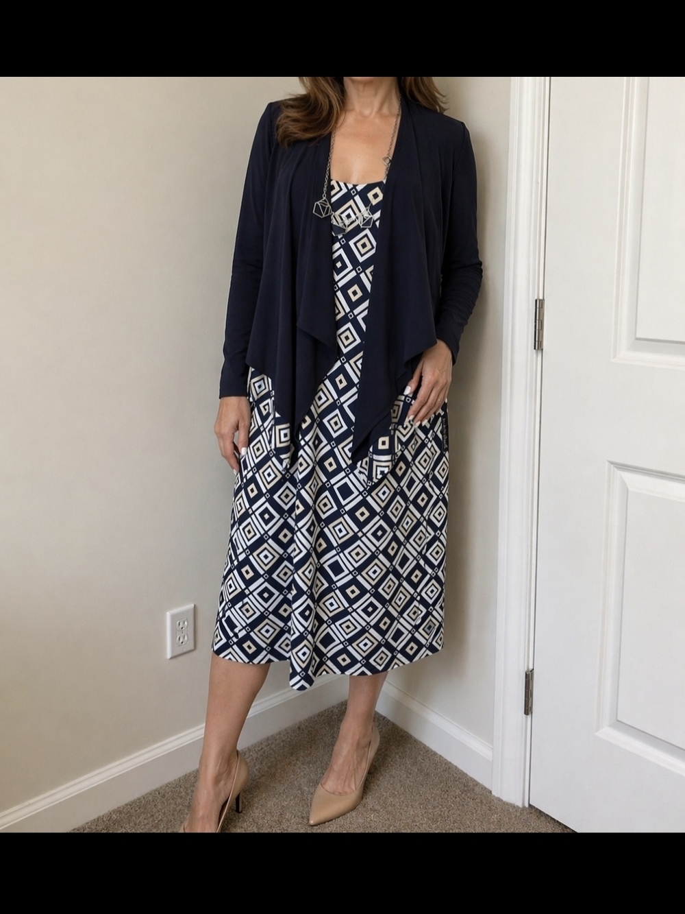 R&M Richards Women's Navy Blue Dress Label Close-Up 2pieces Set Size 14W NWT